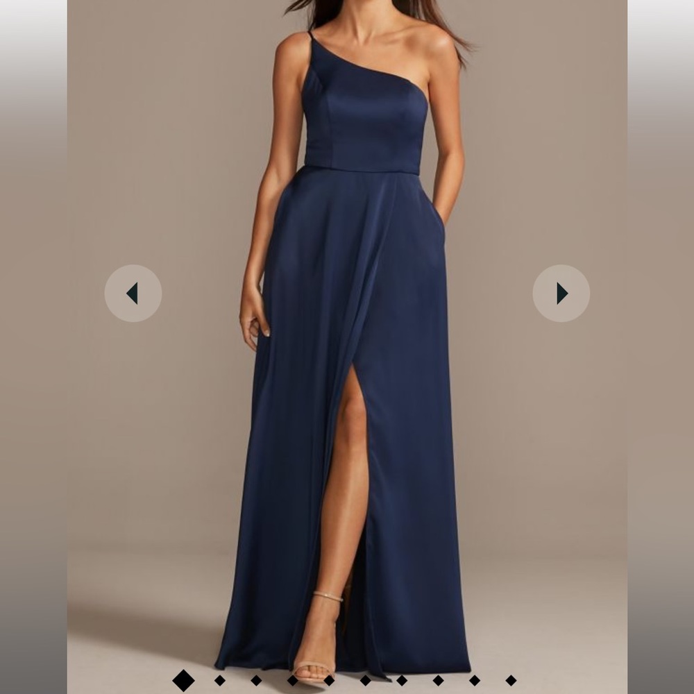 Navy Satin Bridesmaid Dress (David’s Bridal)